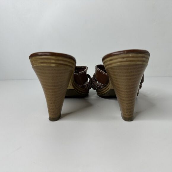 Y2K Self Esteem Nina Heeled Sandals Womens Sz 6 Brown Strappy Faux Leather 2.5" - Picture 5 of 11